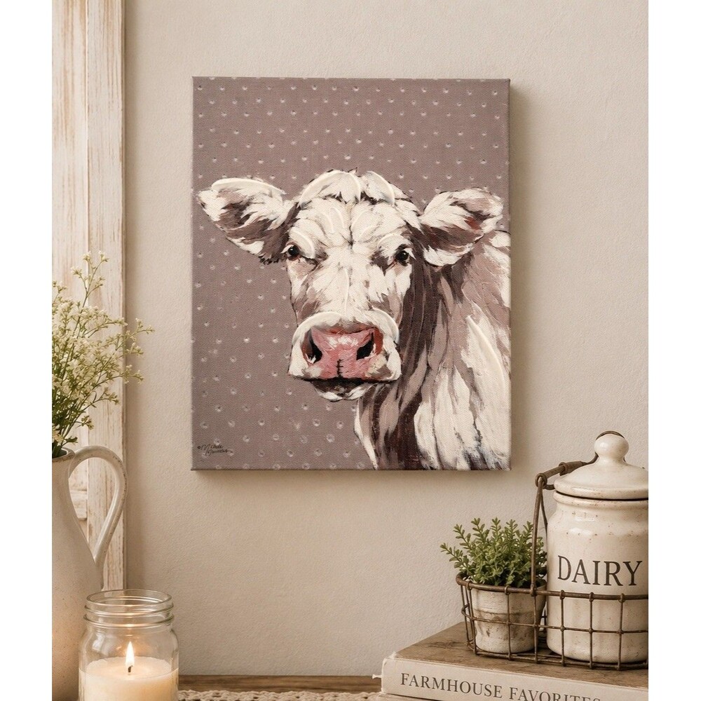 Michele Norman Cow Francine Canvas Wall Art 10x8 Farmhouse Rustic Textured Print